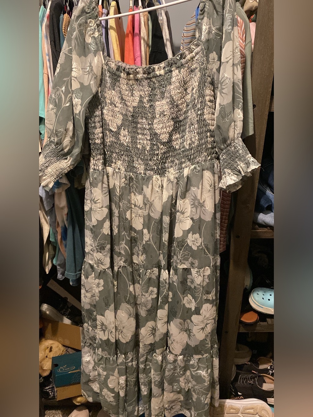 Baltic Born Green and White Floral Smocked Maxi Dress